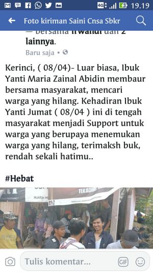 Wah...Ada Yanti Zainal Abidin di Lokasi Pencarian Warga Kerinci yang Hilang
