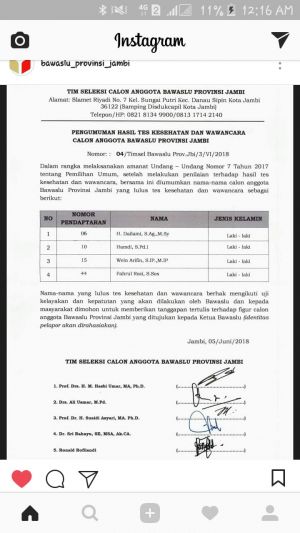 BREAKING NEWS: Ini 4 Besar Calon Bawaslu yang Lolos ke Bawaslu RI
