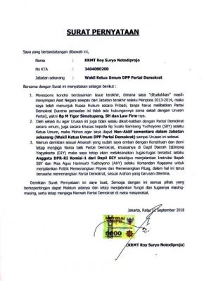 Roy Suryo Non Aktif dari Waketum Partai Demokrat