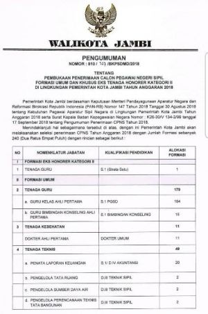 Nih... Formasi CPNS 2018 Pemkot Jambi