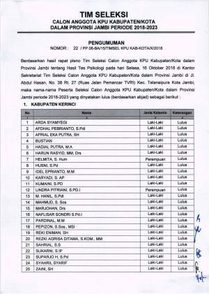 Ini Calon KPU yang Lolos Psikotes di 4 Daerah