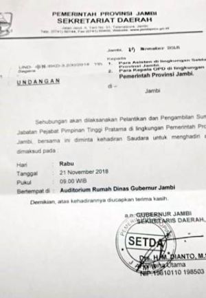 Undangan Pelantikan Pejabat Eselon II Hasil Lelang Disebar, Ini Jadwalnya