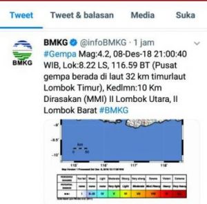 Baru Saja, Gempa 4,2 SR Guncang Lombok