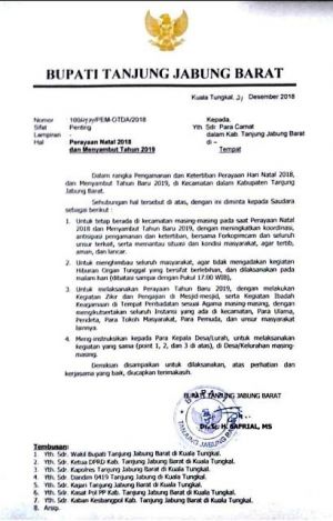 Jelang Tahun Baru 2019, Bupati Safrial Keluarkan 4 Himbauan Kepada Camat dan Masyarakat
