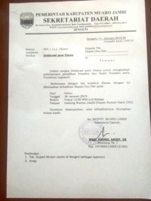Surat Dikirim Pemkab Muarojambi Tapi Ternyata Deklarasi Dukung Capres 01, Ketua MPI Protes   