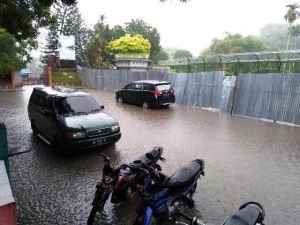 Hujan Lebat, Badan Jalan di Kawasan RTH Anggrek Telanaipura Digenangi Air