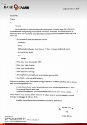 Beredar Rekrutmen Ekslusif Bank 9 Jambi Khusus Alumi UNJA, Ombudsman: Ini Diskriminasi