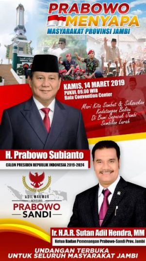 Penuhi Kerinduan Masyarakat Jambi Akan Perubahan, SAH Boyong Prabowo Subianto ke Jambi