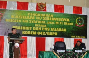 Kasdam Pesan ke Prajurit Korem 042/Gapu Untuk  Jaga Nama Baik TNI