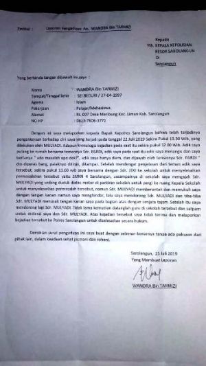 Mangkir dari Kesepakatan, Wandra Lapor Pelaku Penikaman di SMKN 4 Sarolangun ke Pihak Berwajib
