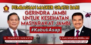Antisipasi Kabut Asap, DPD Gerindra Jambi Bagi-bagi Masker Gratis