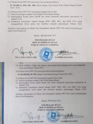 Beredar Dua Surat Rekomendasi DPP PAN untuk Mahili dan Mashuri, Ini Penjelasan PAN Jambi