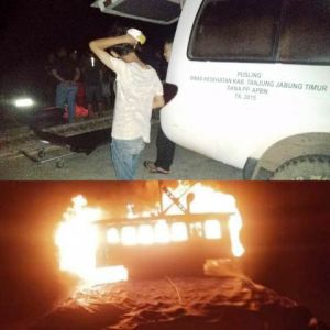 Kapal Motor Terbakar Di Perairan Tanjabtim
