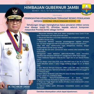 Ini 10 Poin Imbauan Gubernur Jambi Tingkatkan Kewaspadaan Terhadap Covid-19