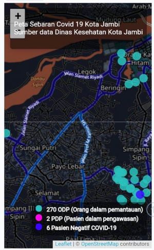 Peta Sebaran Kasus Virus Corona di Kota Jambi, 270 ODP dan 2 PDP