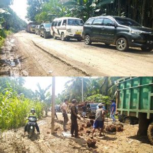 Macet Panjang Akibat Jalan Berlubang Terjadi Di Kecamatan Muara Sabak Timur