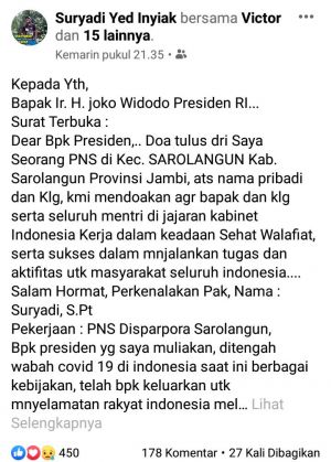 Suara PNS Sarolangun Jambi di Tengah Pandemi Covid-19, Dear Pak Presiden RI