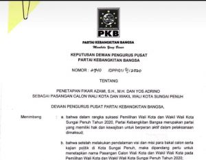 BREAKING NEWS: Fikar-Yos Resmi Diusung PKB di Pilwako Sungai Penuh