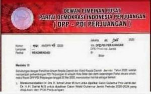 Screenshot Surat Rekomendasi PDIP di Pilgub Jambi Beredar, Edi Purwanto Pastikan Hoax