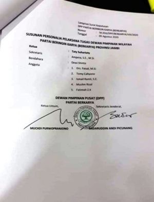 Beredar Surat Pembekuan Pengurus Berkarya Jambi, Ambiar : Tetap Satu Komando Bersama Tommy Soeharto