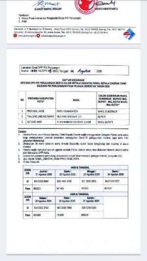 Beredar Undangan Calon yang Diusung PDIP Ikut Sekolah Partai Untuk Ratu Munawaroh,Mahdan dan Mulyani