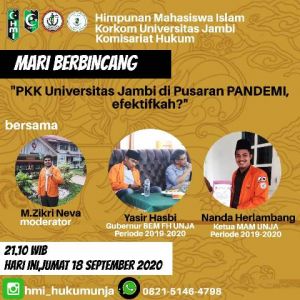 HMI Komisariat Hukum UNJA Gelar Diskusi Online Bahas PKK MB UNJA 2020 yang Diduga Langgar SE Menteri
