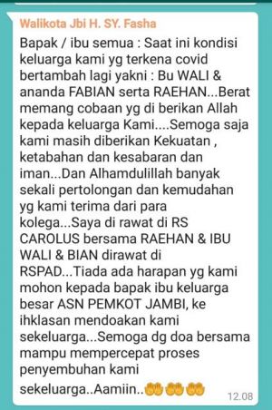 Mohon Doanya... Istri dan Kedua Putra Walikota Jambi juga Terkonfirmasi Positif Covid-19