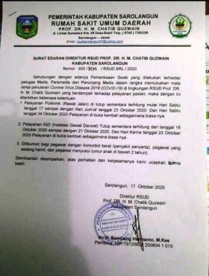 RSUD Sarolangun Tutup Sementara Pelayanan IGD dan Rawat Jalan