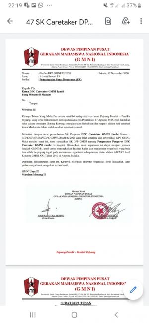 DPP Tunjuk Wiranto Manalu dan Tia Puspa Ketua dan Sekretaris DPC Caretaker GMNI Jambi