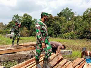 Kapten Inf Rilman Cek Kualitas Kayu untuk Pembangunan Jembatan