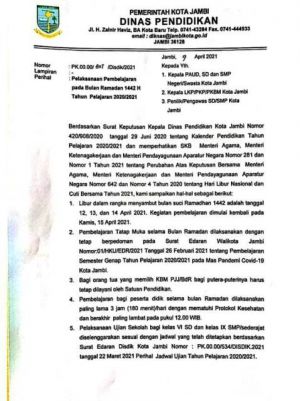 Sambut Ramadhan 1442 H, Siswa PAUD, SD, SMP Di Kota Jambi Libur 3 Hari