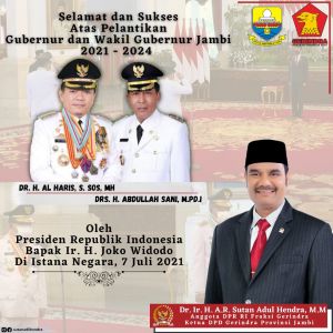 SAH Ucapkan Selamat Ke Haris-Sani Sebagai Gubernur dan Wagub: Semoga Jambi Maju, Adil dan Makmur