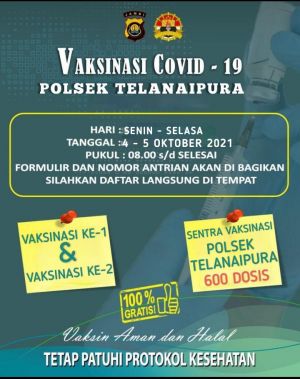 Polsek Telanaipura Akan Gelar Vaksinasi Covid-19 Besok
