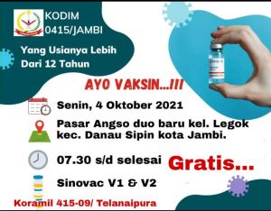 Koramil 415-09/Telanai Laksanakan Vaksinasi Di Pasar Angso Duo