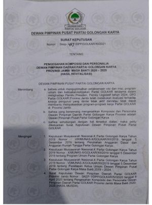 SAH, Pahrul Rozi Gantikan Rahman Jabat Sekretaris Golkar Jambi