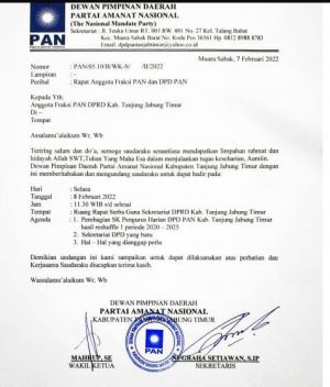 Undangan Penyerahan SK Terbaru DPD PAN Tanjabtim Beredar, Romi Jadi Ketua?