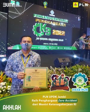 PLN UPDK Jambi terima Penghargaan K3 dari Mentri Ketenagakerjaan