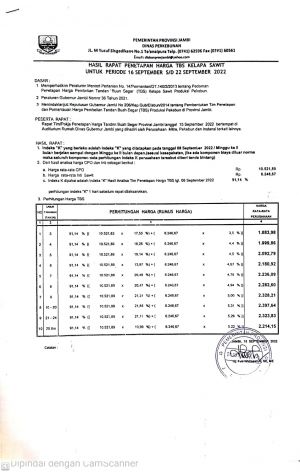 Turun Rp. 15,60/kg, Berikut Harga TBS Kelapa Sawit Jambi Periode 16-22 September