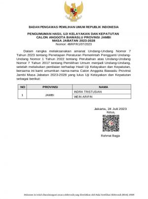 BREAKING NEWS: Wein Arifin dan Indra Tritusian Terpilih jadi Pimpinan Bawaslu Provinsi Jambi