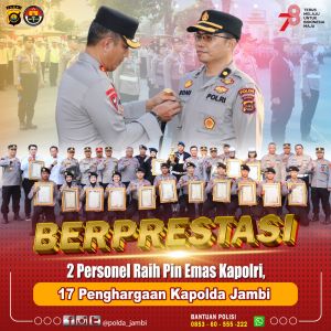 Kapolda Jambi Serahkan Penghargaan ke 19 Personel, Dua Diantaranya Raih Pin Emas Kapolri