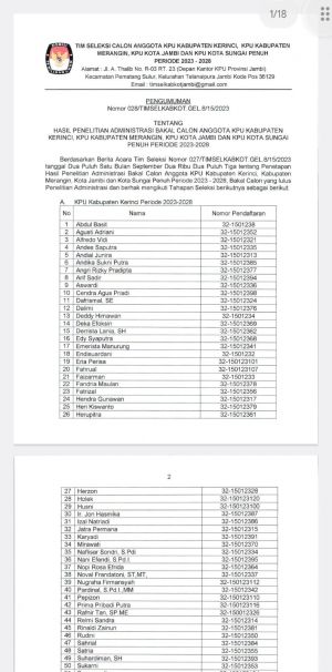 BREAKING NEWS! Berikut Nama-nama yang Lulus Administrasi Calon KPU 4 Kabupaten Kota