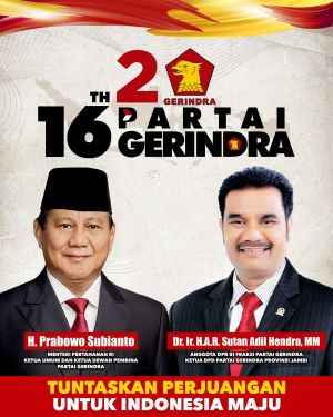 HUT ke-16 Gerindra : SAH Tegaskan Kemenangan Prabowo-Gibran Cita-Cita Tertinggi Partai