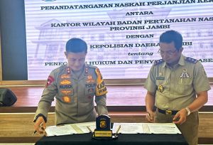 Perkuat Sinergi, Polda Jambi Bersama Kanwil BPN Provinsi Jambi Tandatangani Kerjasama