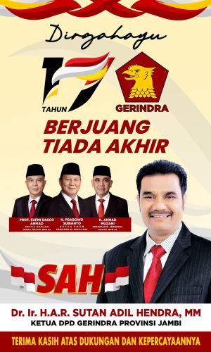 Doa dan Harapan SAH di HUT ke-17 Partai Gerindra, Berjuang Tiada Akhir Indonesia Makmur