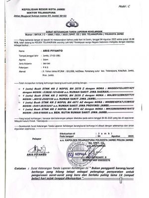 Telah Hilang STNK Atas Nama Rumah Sakit Jiwa Daerah