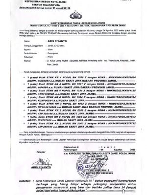 Selain R-2, Telah Hilang STNK Kendaraan R,4 Atas Nama Rumah Sakit Jiwa Daerah