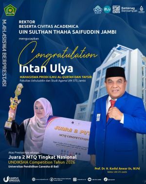 Membanggakan! Intan Ulya Mahasiswi UIN-STS Jambi Juara 2 MTQ Nasional 