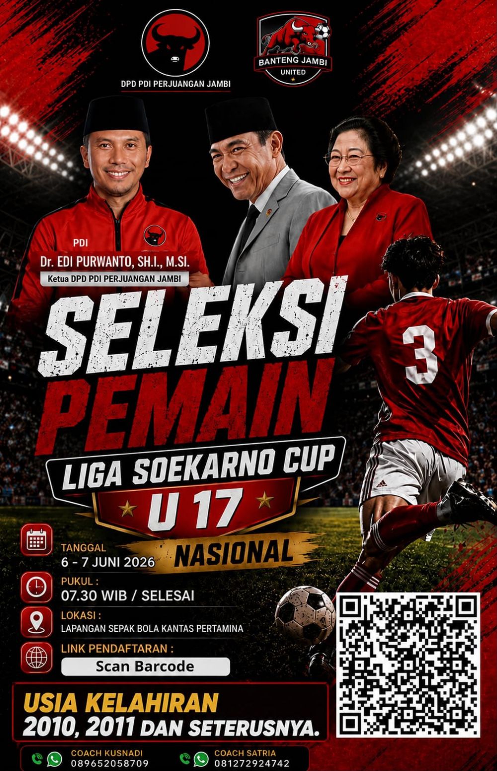PDIP Jambi Gelar Seleksi Liga Soekarno Cup U-17 : Ini Syarat Umur yang Harus Dipahami Pendaftar!